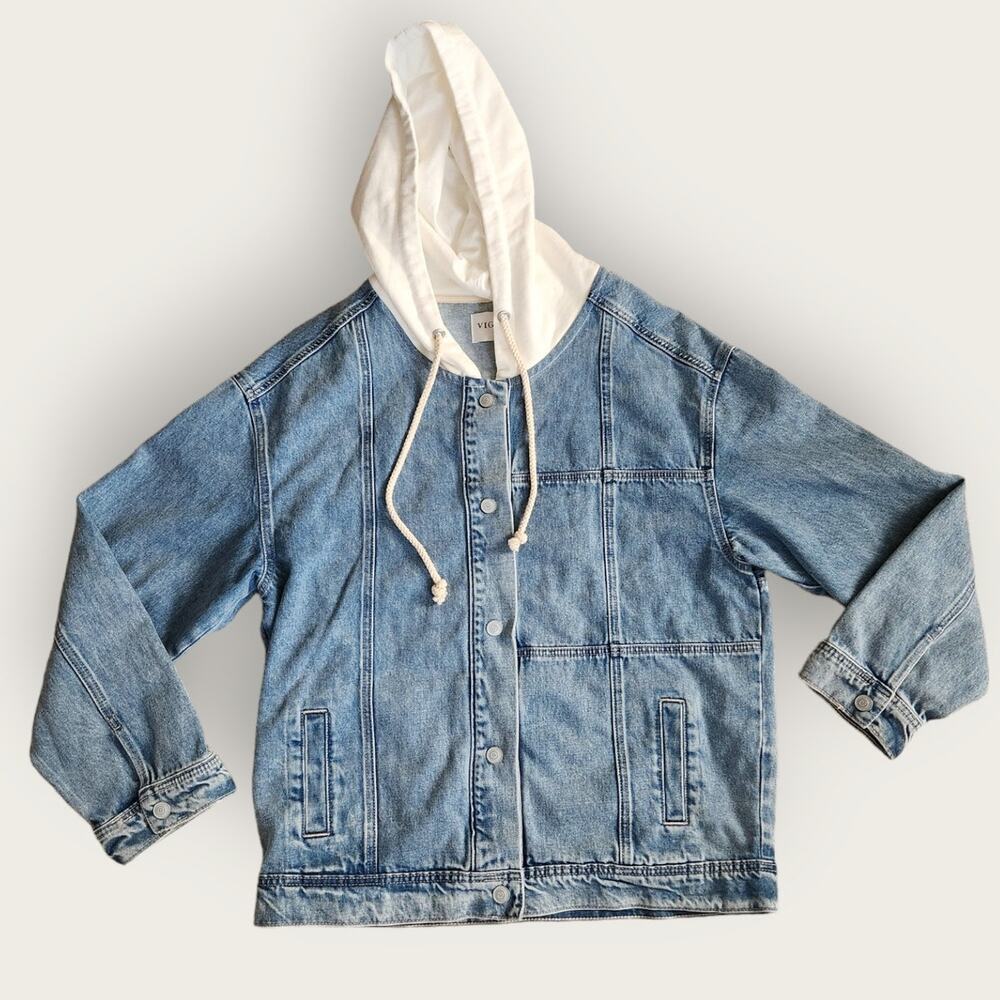 Vigoss Women's Hooded Drawstring Button Snap Up Jean Jacket Size XL